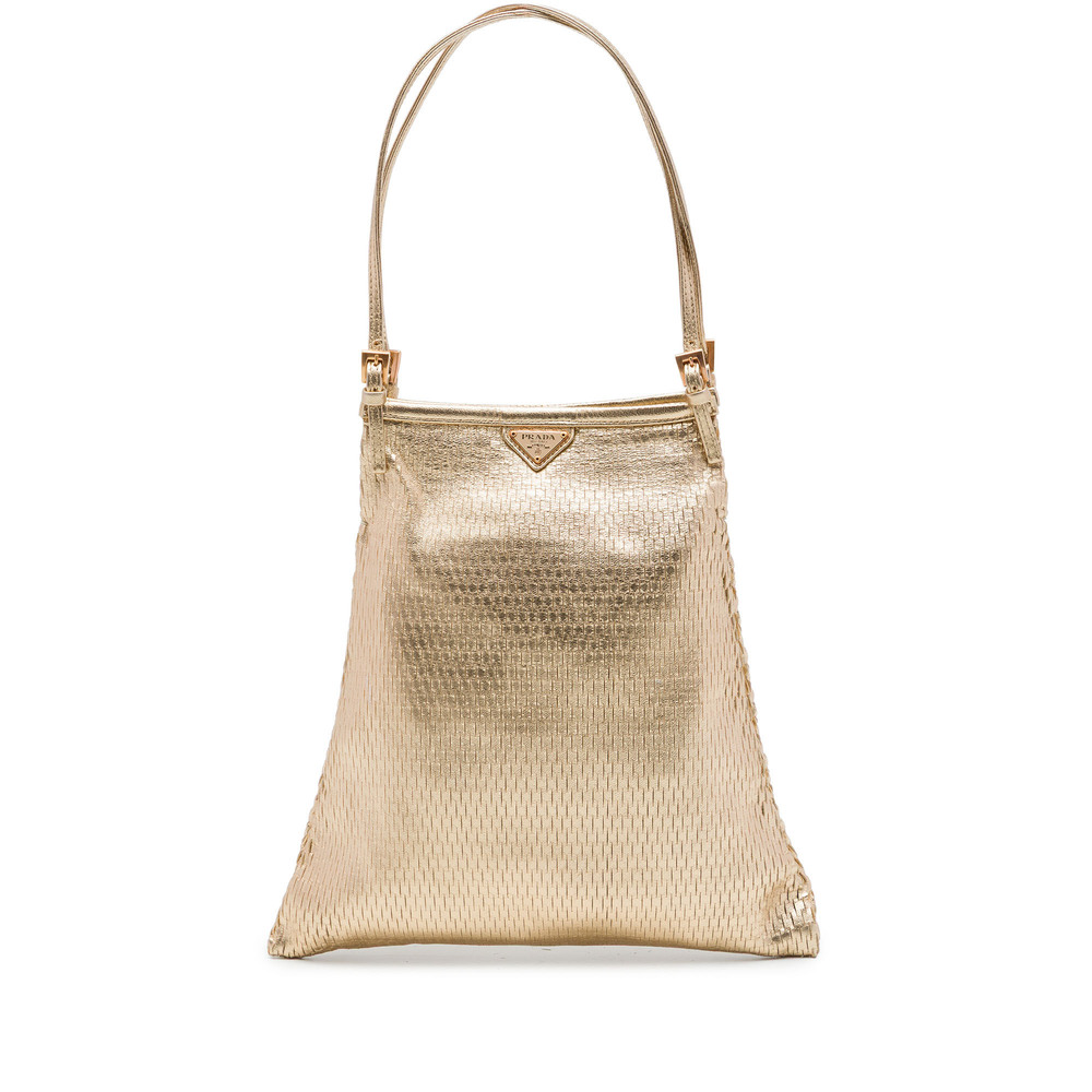 Pre-Loved Prada Metallic Calfskin Woven Slit Patterned Handbag